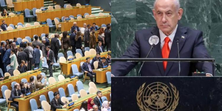 Netanyahu: “Si queda algún otro cobarde moral que no haya abandonado la sala, que se marche ahora”